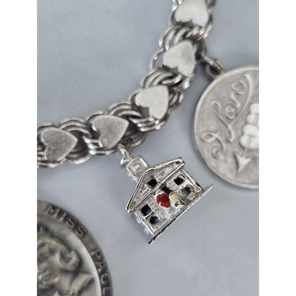 Vintage JB Jacoby Bender Sterling Silver Hearts Charm Bracelet Skater Guitar - Picture 5 of 14